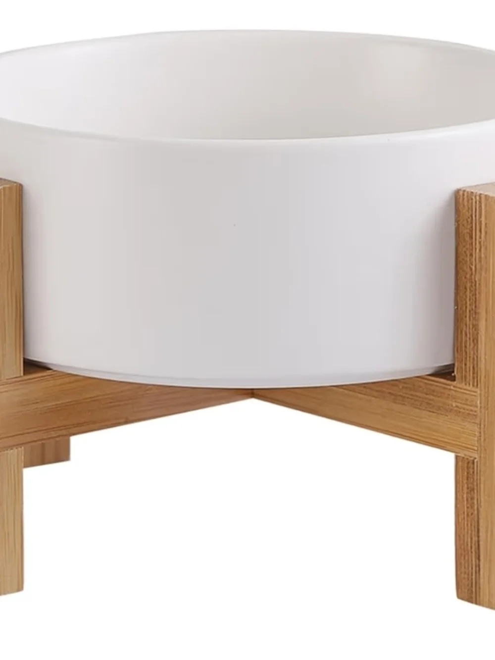 Natural Bamboo Pet Bowl Stand with Ceramic Bowl - Light Wood & White